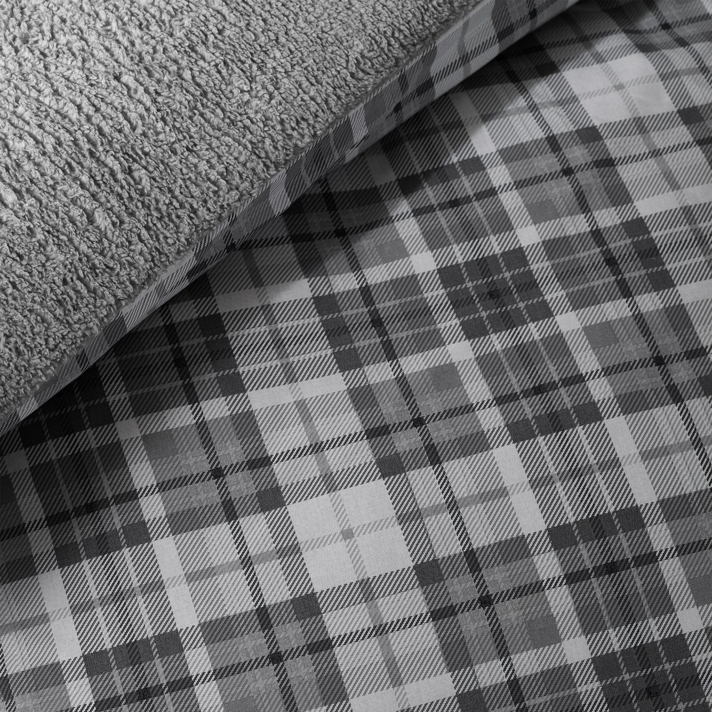 Catherine Lansfield Cosy Sherpa Check Duvet Cover Set - Grey