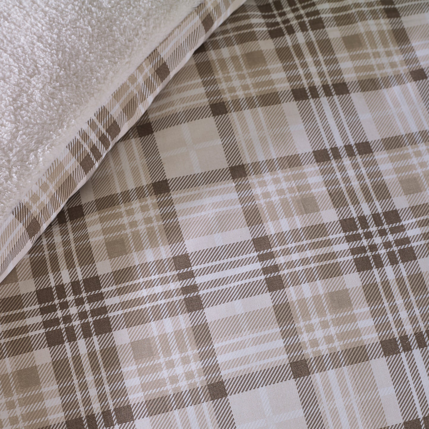Catherine Lansfield Cosy Sherpa Check Duvet Cover Set - Natural