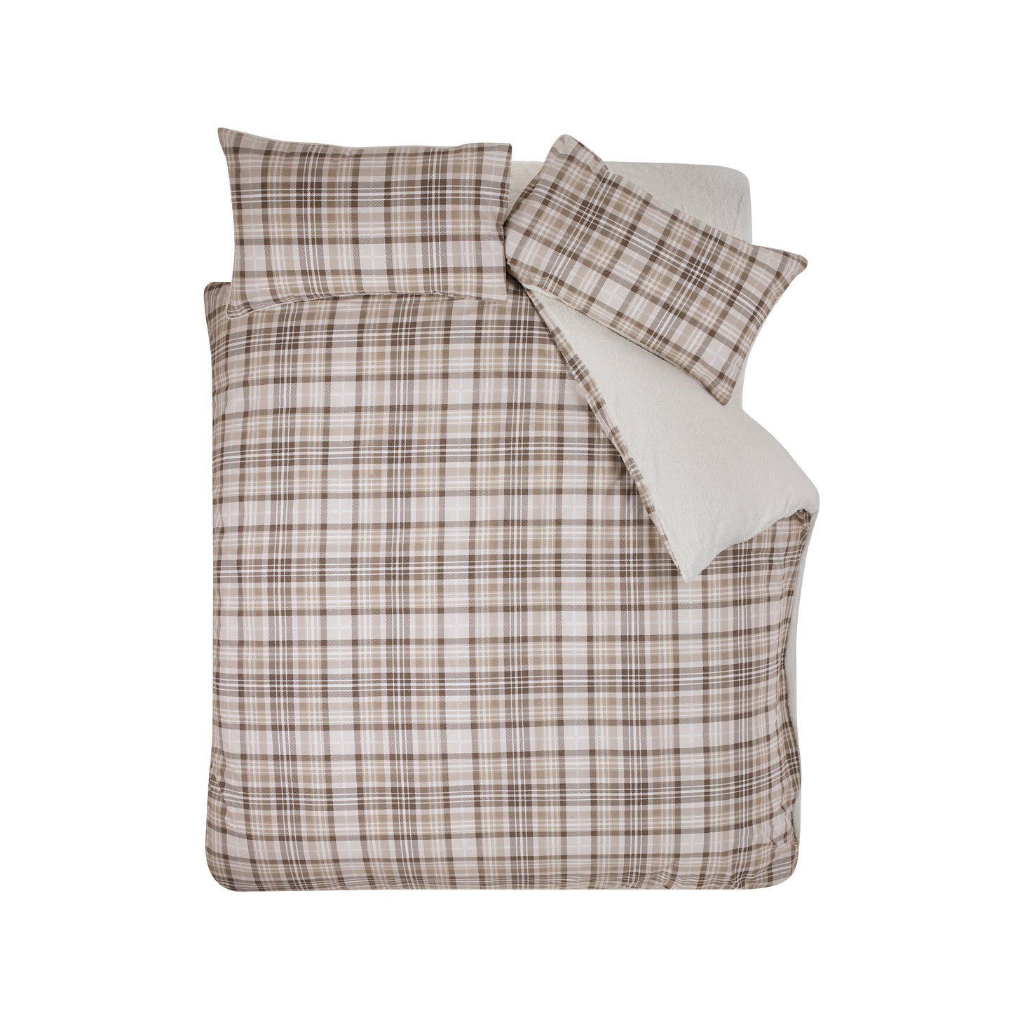 Catherine Lansfield Cosy Sherpa Check Duvet Cover Set - Natural
