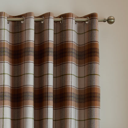 Catherine Lansfield Brushed Woven Glencoe Check Eyelet Curtains - Terracotta