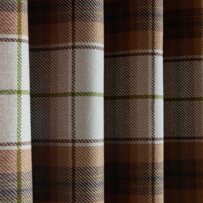 Catherine Lansfield Brushed Woven Glencoe Check Eyelet Curtains - Terracotta