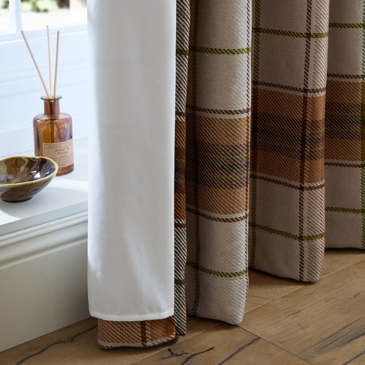 Catherine Lansfield Brushed Woven Glencoe Check Eyelet Curtains - Terracotta