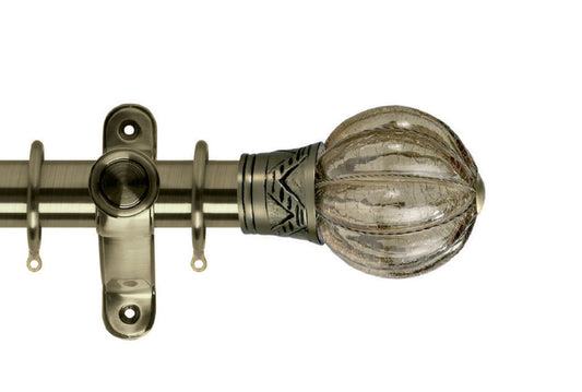 Hallis Galleria Smoked Glass Pumpkin 35mm Metal Curtain Pole - Burnished Brass