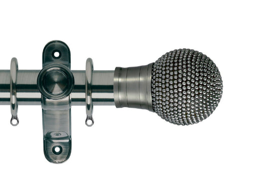 Hallis Galleria Raised Stud 50mm Metal Curtain Pole - Brushed Silver