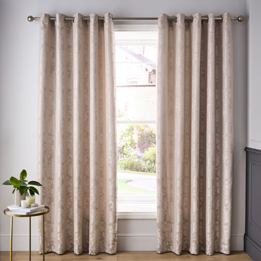 Catherine Lansfield Damask Jacquard Eyelet Curtains - Champagne
