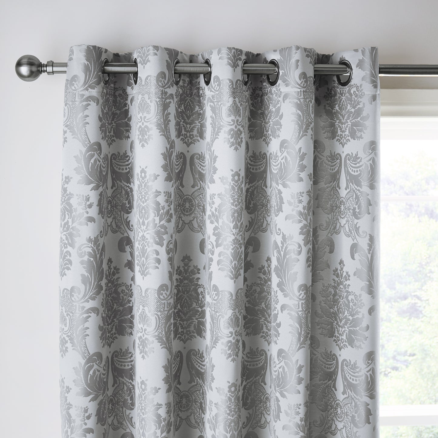 Catherine Lansfield Damask Jacquard Eyelet Curtains - Silver
