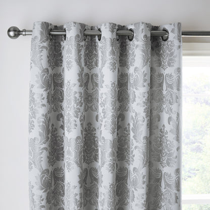 Catherine Lansfield Damask Jacquard Eyelet Curtains - Silver