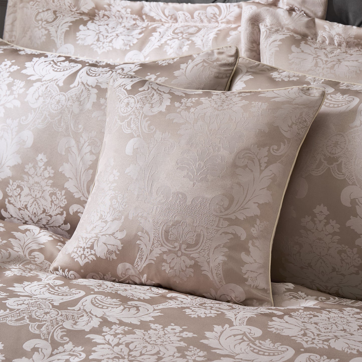 Catherine Lansfield Damask Jacquard Filled Cushion - Champagne