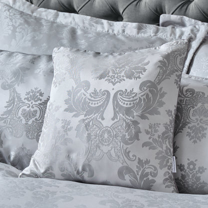 Catherine Lansfield Damask Jacquard Filled Cushion - Silver