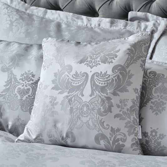 Catherine Lansfield Damask Jacquard Filled Cushion - Silver