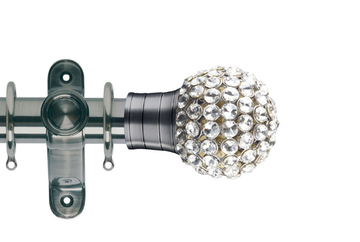 Hallis Galleria Clear Jewelled Cage 50mm Metal Curtain Pole - Brushed Silver