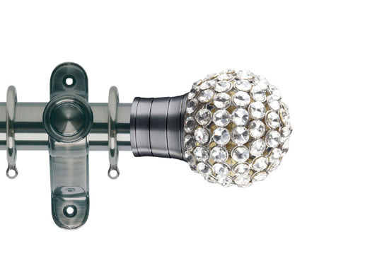 Hallis Galleria Clear Jewelled Cage 50mm Metal Curtain Pole - Brushed Silver