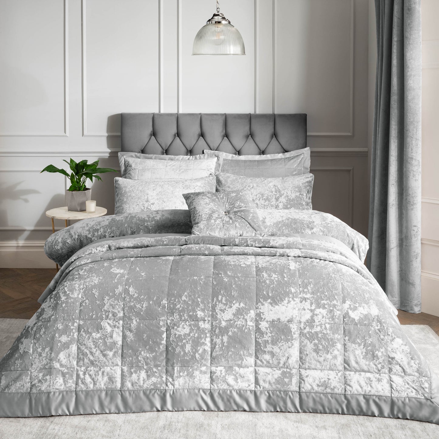 Catherine Lansfield Crushed Velvet Bedspread - Silver