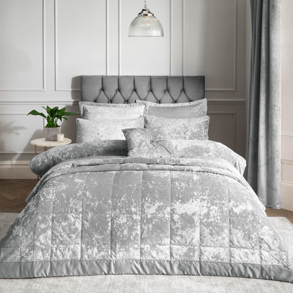 Catherine Lansfield Crushed Velvet Bedspread - Silver