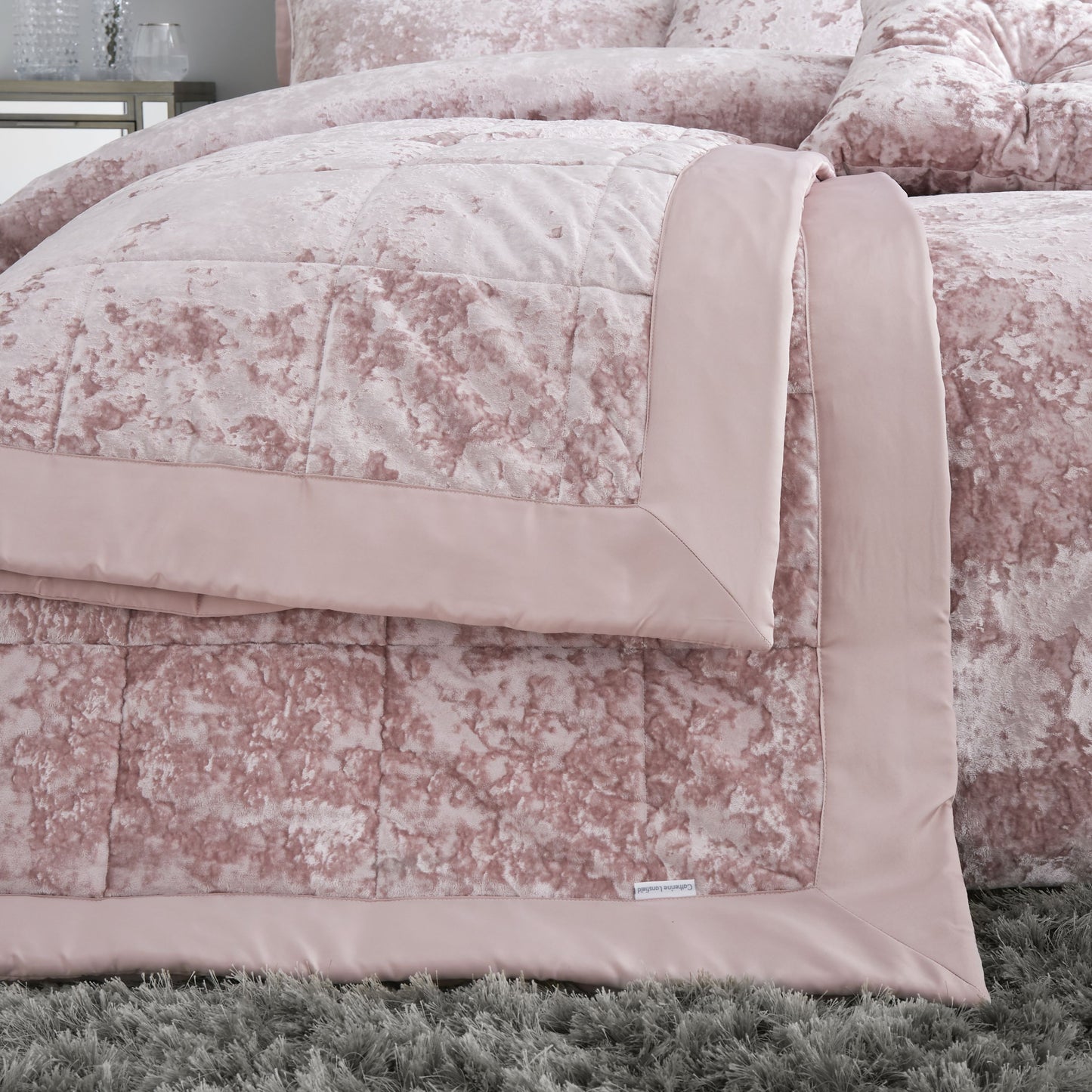 Catherine Lansfield Crushed Velvet Bedspread - Blush