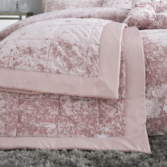 Catherine Lansfield Crushed Velvet Bedspread - Blush