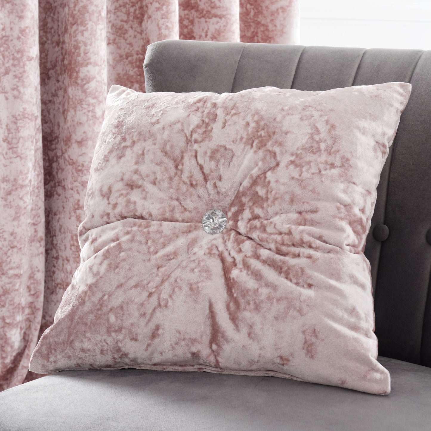 Catherine Lansfield Crushed Velvet Filled Cushion 45cm x 45cm - Blush