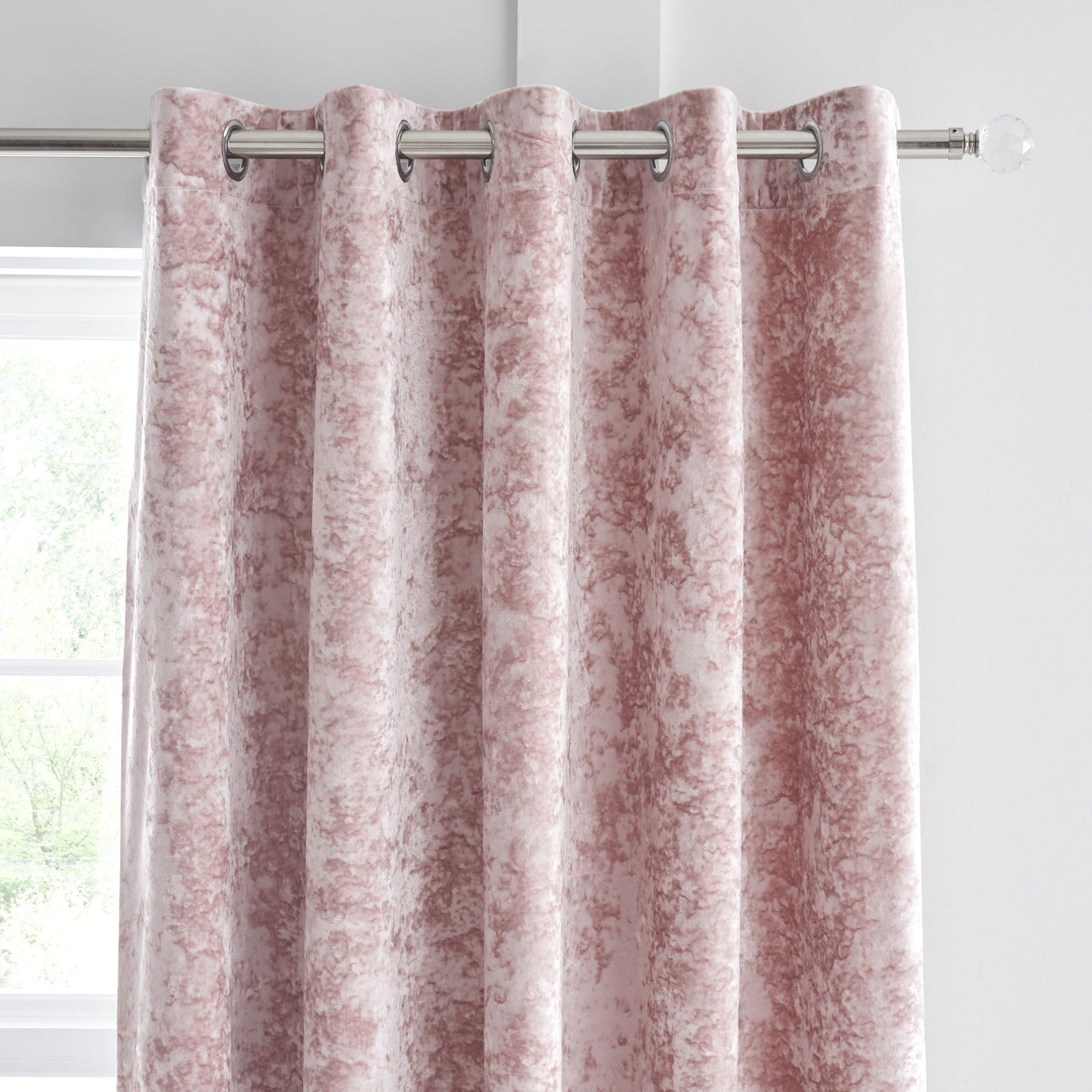 Catherine Lansfield Crushed Velvet Eyelet Curtains - Blush