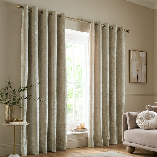 Catherine Lansfield Crushed Velvet Eyelet Curtains - Natural