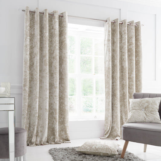 Catherine Lansfield Crushed Velvet Eyelet Curtains - Natural