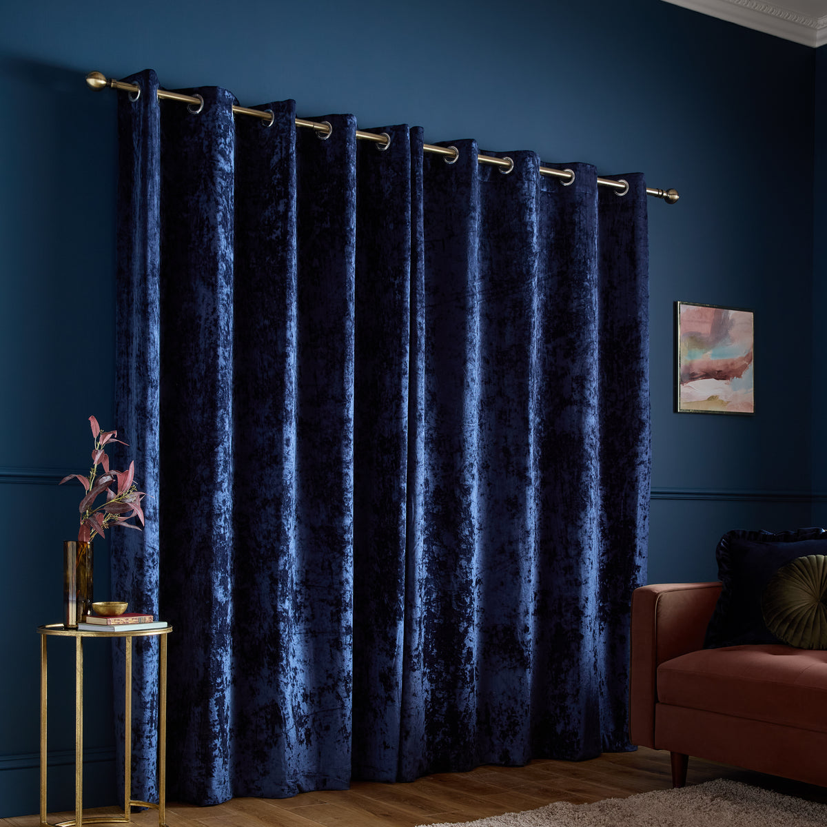Catherine Lansfield Crushed Velvet Eyelet Curtains - Navy