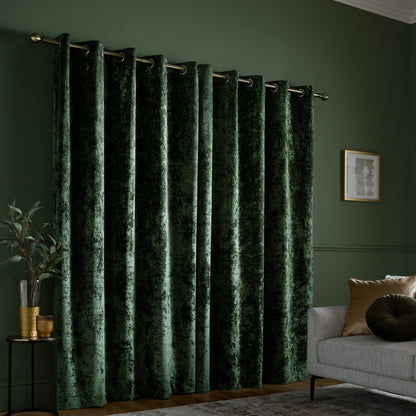Catherine Lansfield Crushed Velvet Eyelet Curtains - Olive