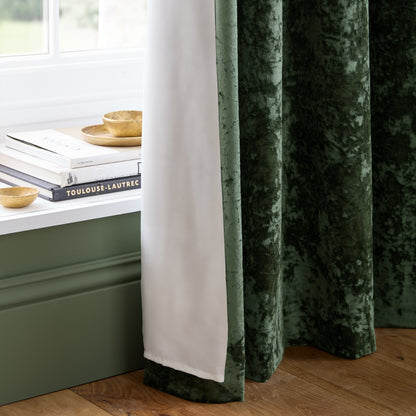 Catherine Lansfield Crushed Velvet Eyelet Curtains - Olive