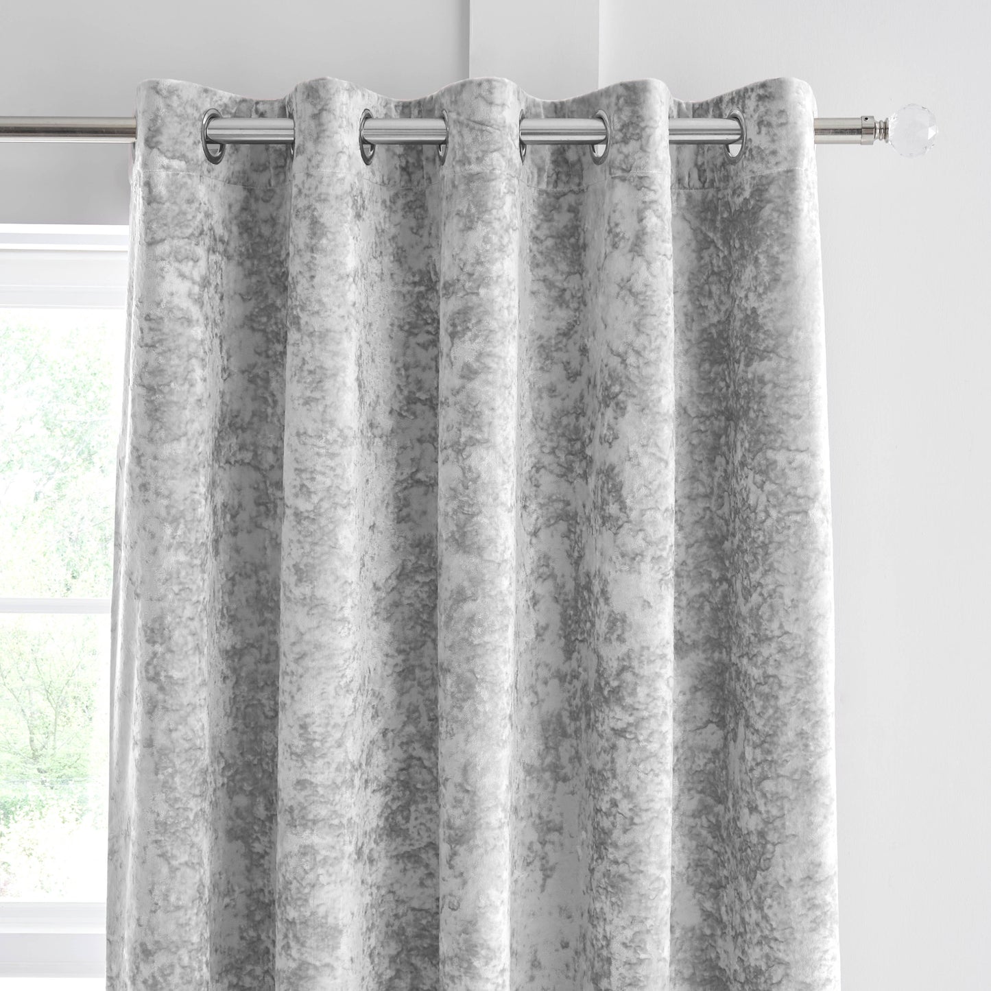 Catherine Lansfield Crushed Velvet Eyelet Curtains - Silver