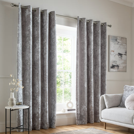 Catherine Lansfield Crushed Velvet Eyelet Curtains - Silver