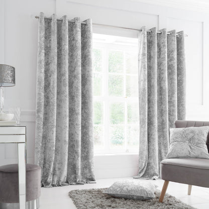 Catherine Lansfield Crushed Velvet Eyelet Curtains - Silver