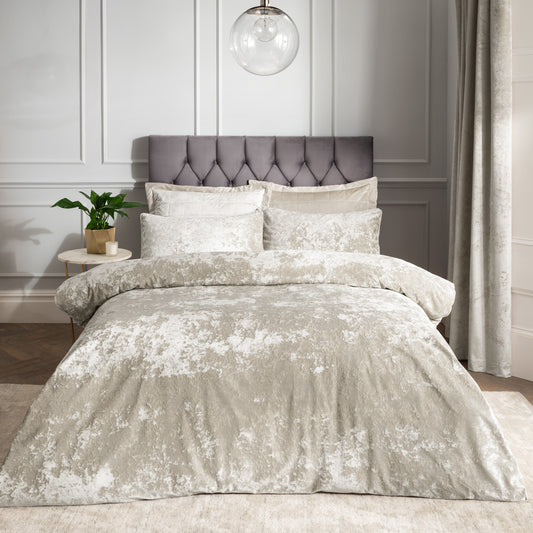 Catherine Lansfield Crushed Velvet Duvet Cover Set - Natural
