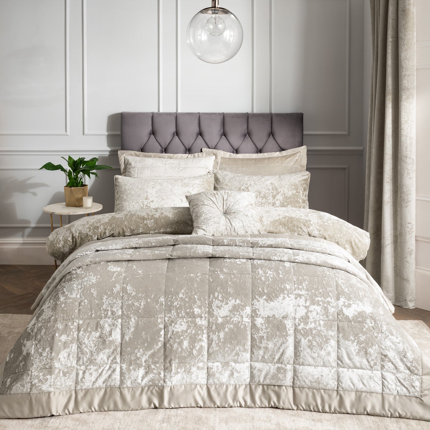 Catherine Lansfield Crushed Velvet Bedspread - Natural