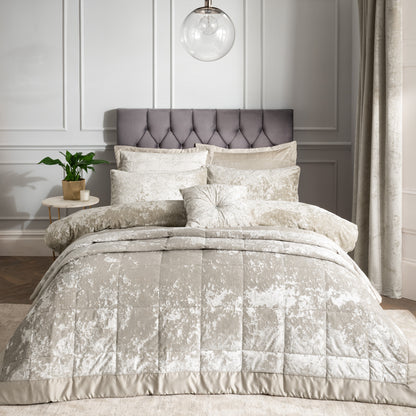 Catherine Lansfield Crushed Velvet Bedspread - Natural