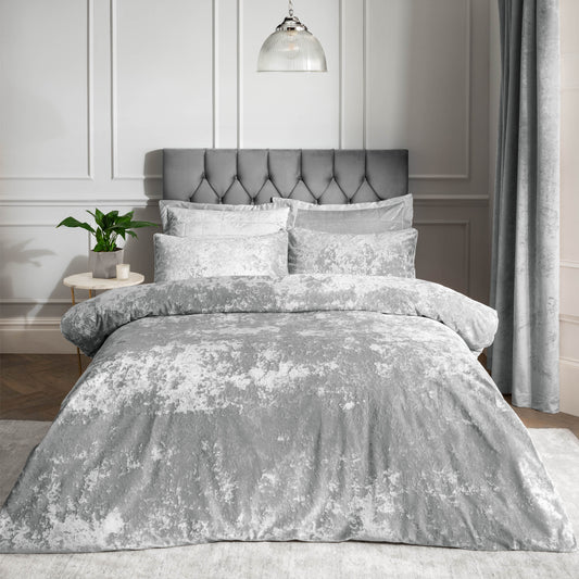 Catherine Lansfield Crushed Velvet Duvet Cover Set - Silver