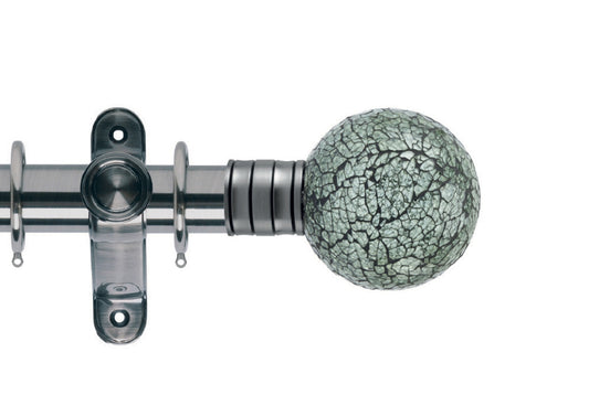 Hallis Galleria Mosaic Glass Ball 35mm Metal Curtain Pole - Brushed Silver