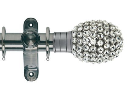 Hallis Galleria Clear Jewelled Bulb 35mm Metal Curtain Pole - Brushed Silver