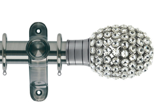 Hallis Galleria Clear Jewelled Bulb 35mm Metal Curtain Pole - Brushed Silver