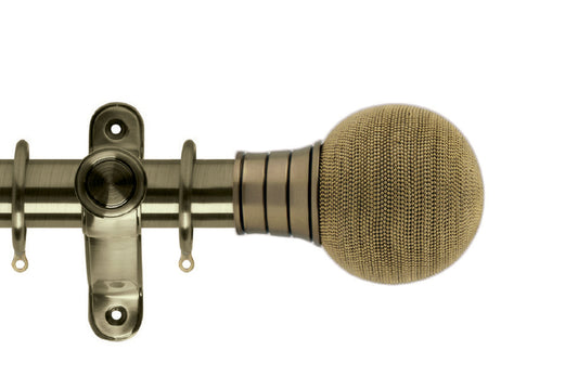 Hallis Galleria Beaded Ball 35mm Metal Curtain Pole - Burnished Brass