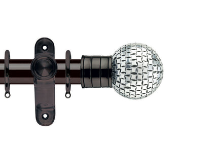 Hallis Galleria Square Studded Ball 35mm Metal Curtain Pole - Black Nickel