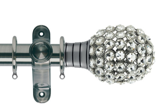 Hallis Galleria Clear Jewelled Bulb 50mm Metal Curtain Pole - Brushed Silver