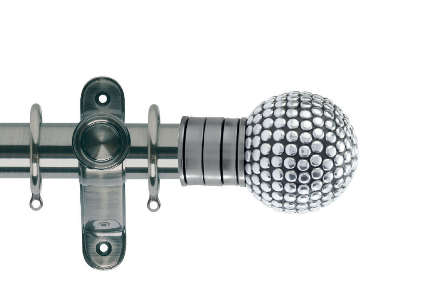Hallis Galleria Shiny Studded Ball 50mm Metal Curtain Pole - Brushed Silver