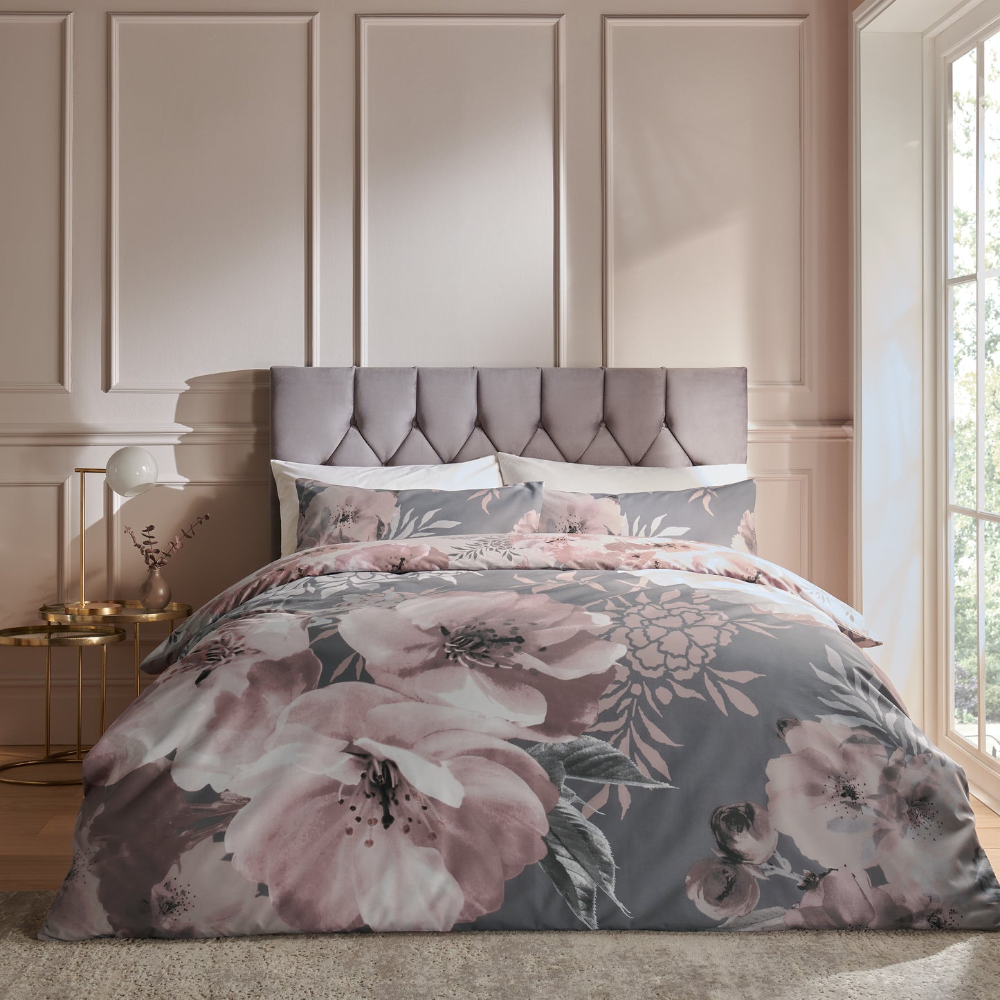Catherine Lansfield Dramatic Floral Duvet Cover Set - Grey