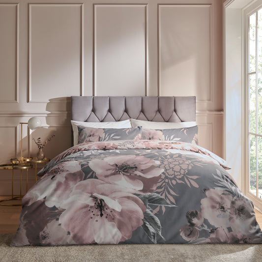 Catherine Lansfield Dramatic Floral Duvet Cover Set - Grey