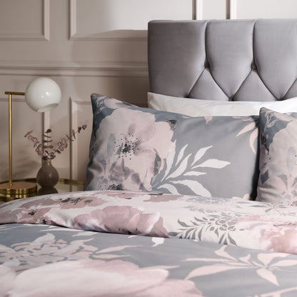Catherine Lansfield Dramatic Floral Duvet Cover Set - Grey