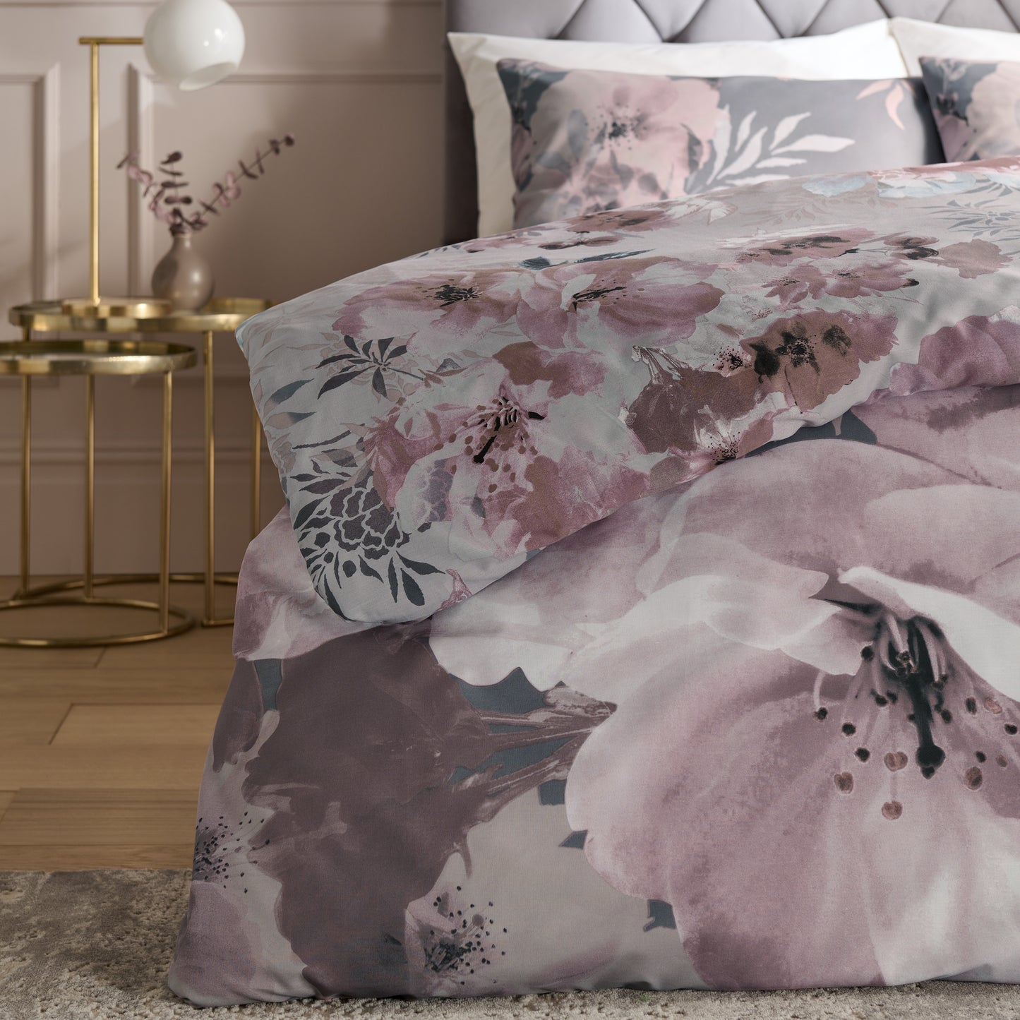 Catherine Lansfield Dramatic Floral Duvet Cover Set - Grey