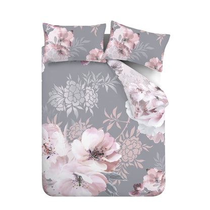 Catherine Lansfield Dramatic Floral Duvet Cover Set - Grey
