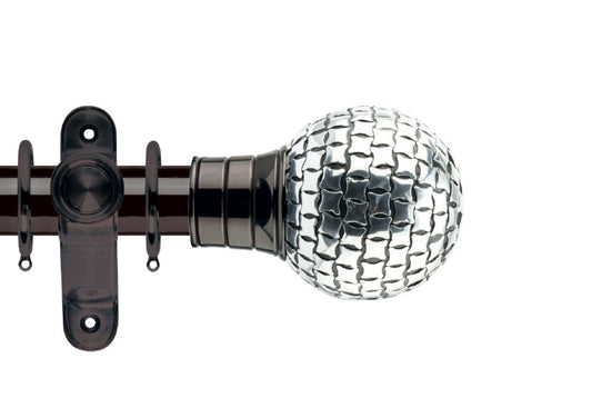 Hallis Galleria Square Studded Ball 50mm Metal Curtain Pole - Black Nickel
