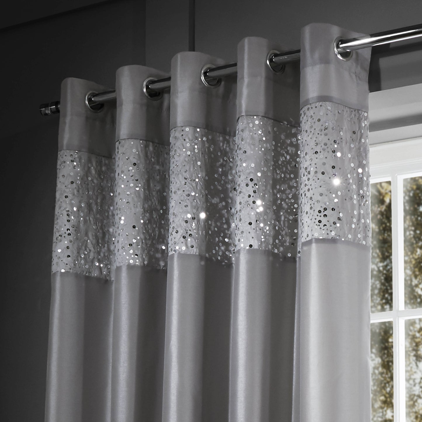 Catherine Lansfield Glitzy Curtains - Grey
