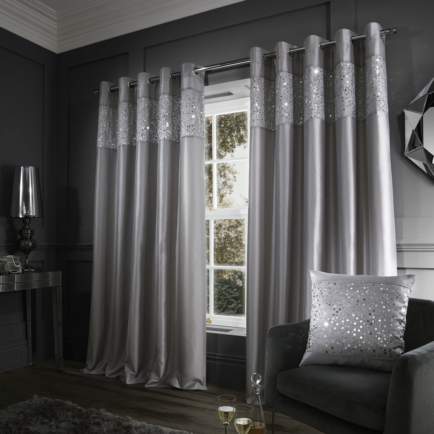 Catherine Lansfield Glitzy Curtains - Grey