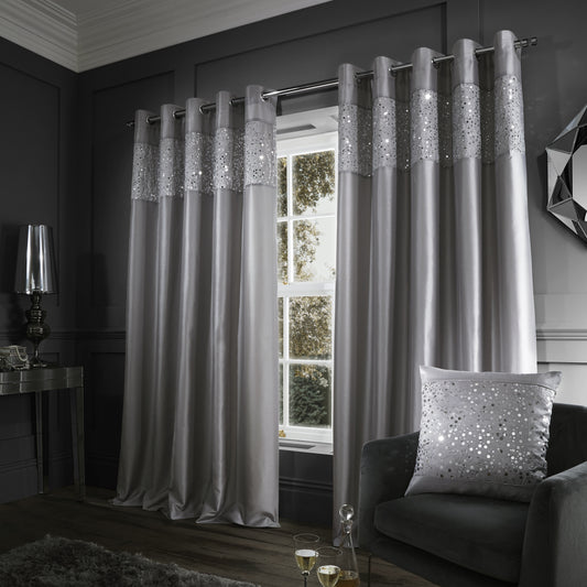 Catherine Lansfield Glitzy Curtains - Grey